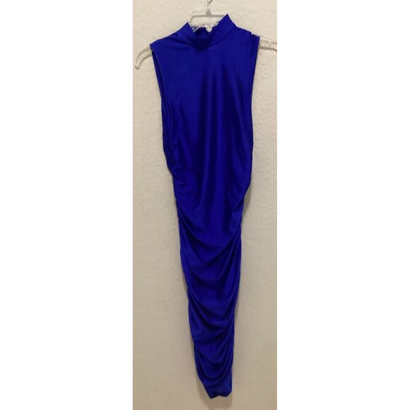 Shein Royal Blue Sleeveless Bodycon Dress High Neck Stretch Fabric Elegant - Picture 1 of 7